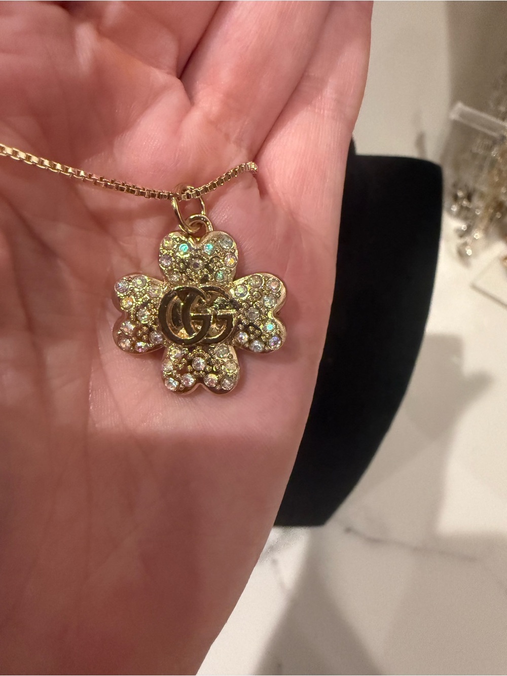 Upcycled Gucci Gold-Tone Crystal Clover Pendant Necklace - Picture 6 of 9